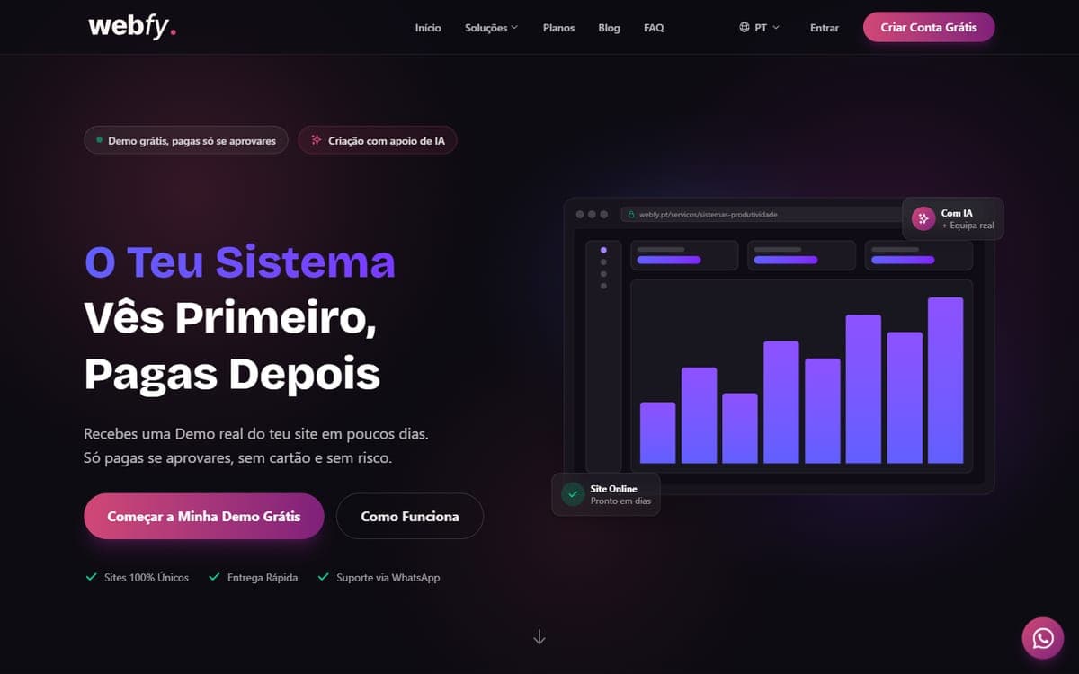 Página inicial da plataforma Webfy